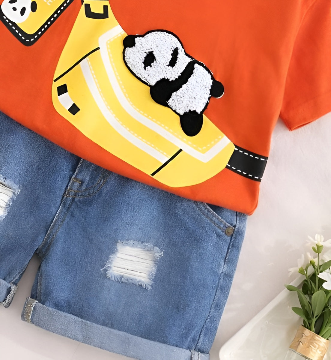 Boy's Panda Print T-Shirt & Shorts Set