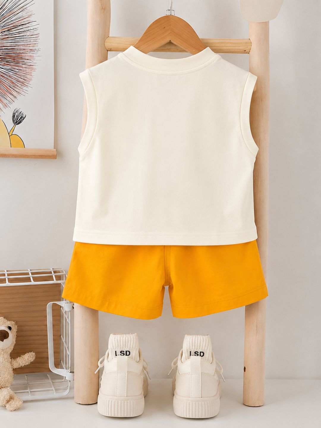 Googo Gaaga Kids Pizza Graphic Sleeveless T-Shirt with Yellow Shorts Set