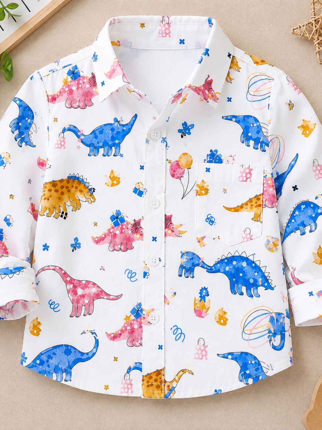 Googo Gaaga Boys Dinosour Printed Shirt with Denim Shorts Set