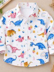 Googo Gaaga Boys Dinosour Printed Shirt with Denim Shorts Set