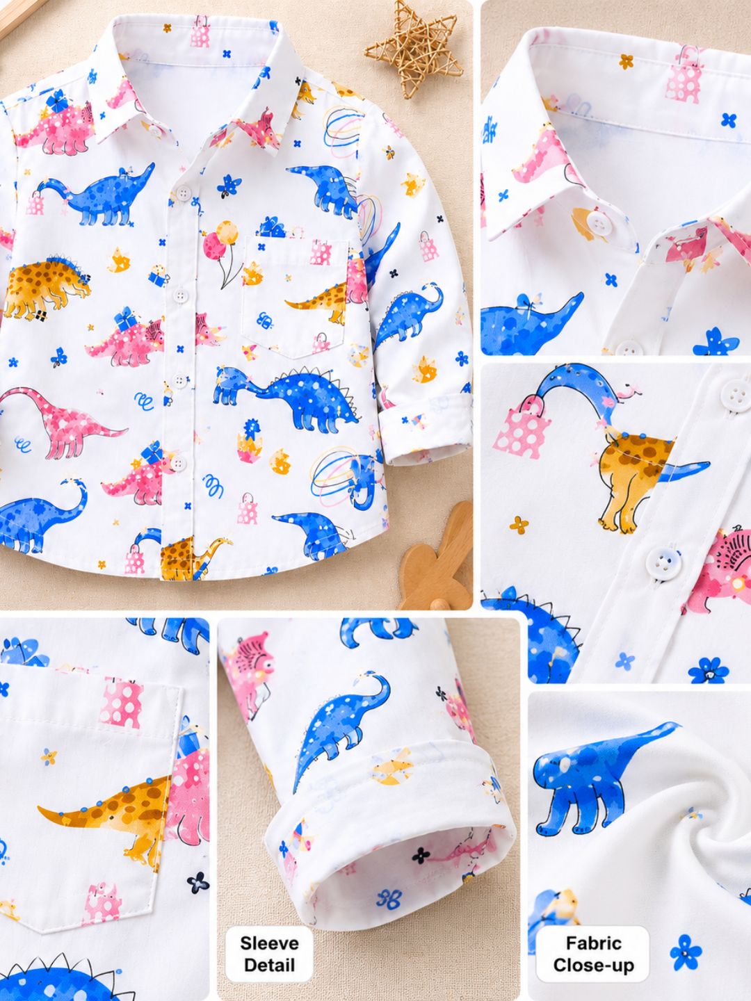 Googo Gaaga Boys Dinosour Printed Shirt with Denim Shorts Set