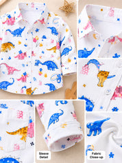 Googo Gaaga Boys Dinosour Printed Shirt with Denim Shorts Set
