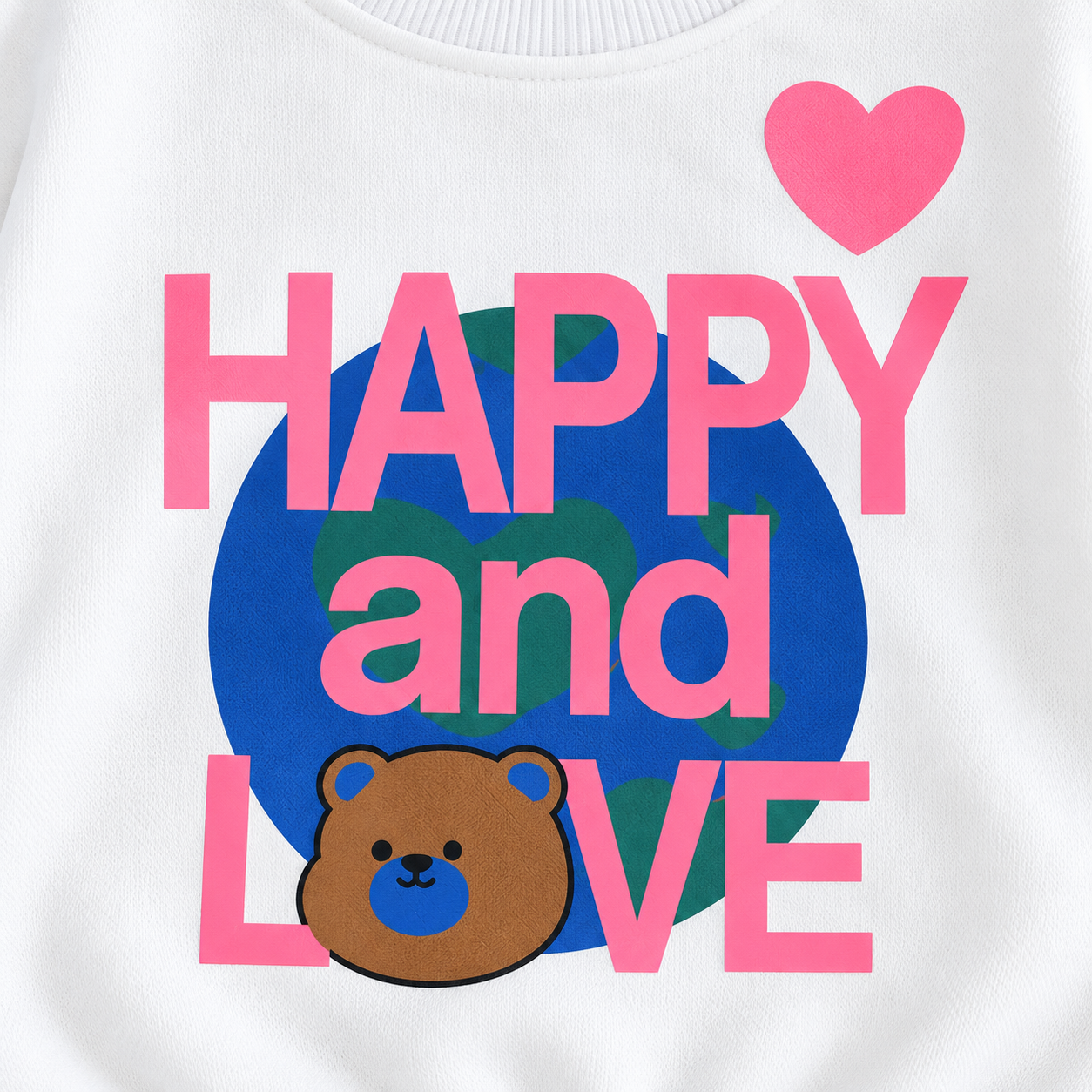 Googo Gaaga Girls Happy and Love Teddy Bear Printed Full Sleeve Sweatshirt with Pink Jogger Pants Co-Ord Set – White & Pink