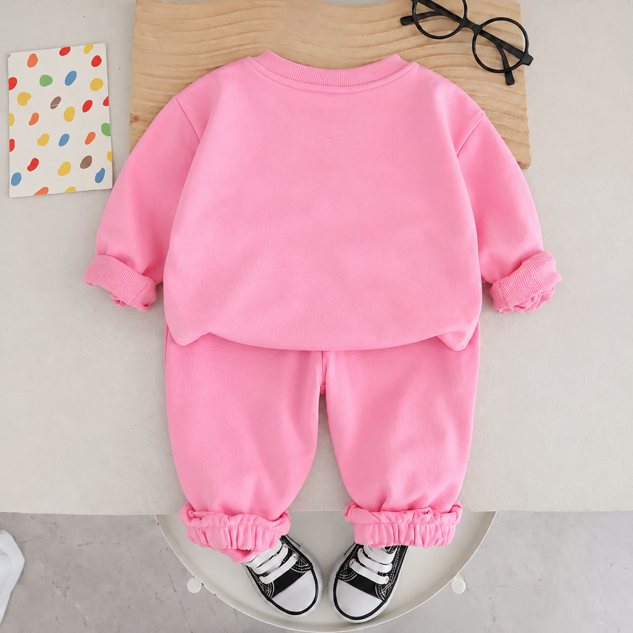 Googo Gaaga Girls Happy and Love Teddy Bear Printed Full Sleeve Sweatshirt with Matching Jogger Pants Co-Ord Set – Pink
