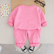 Googo Gaaga Girls Happy and Love Teddy Bear Printed Full Sleeve Sweatshirt with Matching Jogger Pants Co-Ord Set – Pink