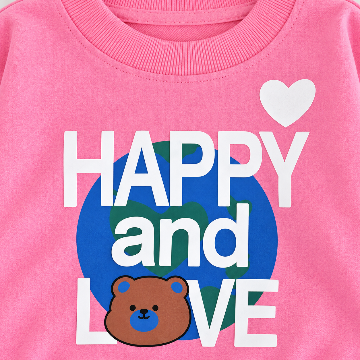 Googo Gaaga Girls Happy and Love Teddy Bear Printed Full Sleeve Sweatshirt with Matching Jogger Pants Co-Ord Set – Pink