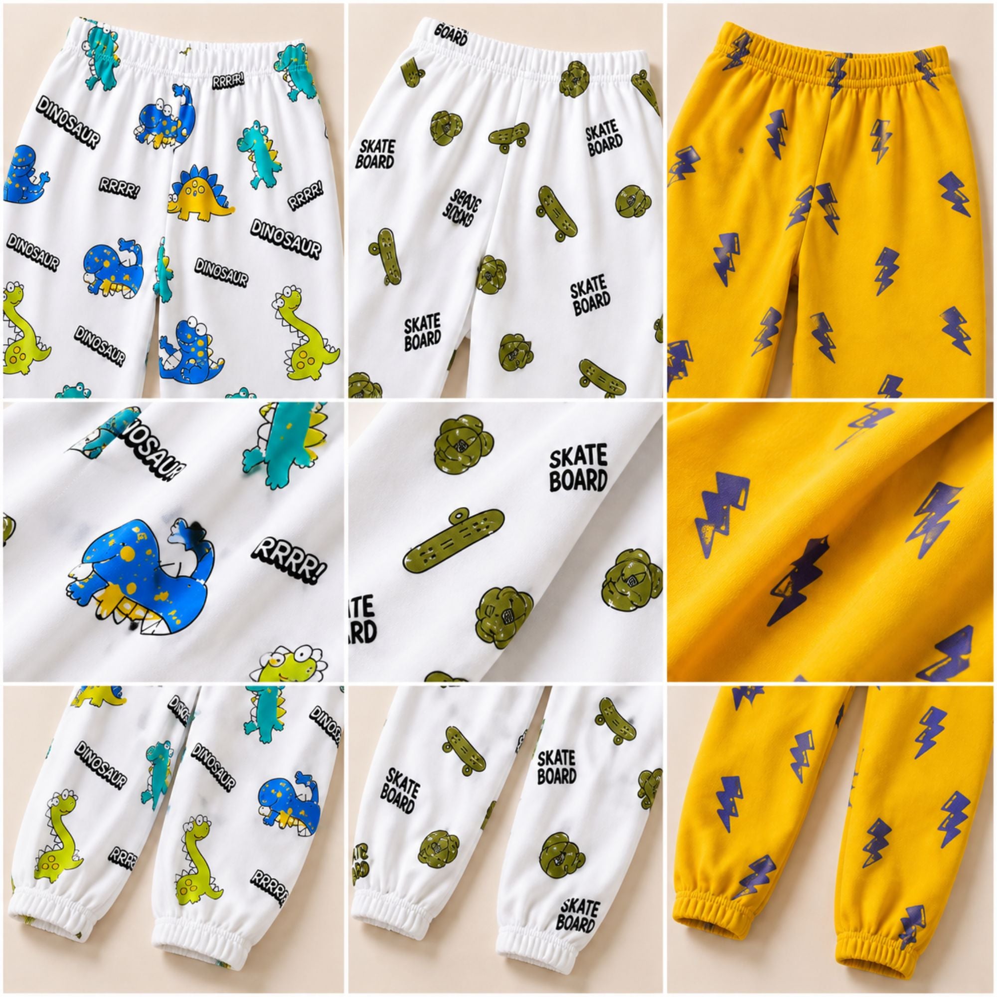 Googo Gaaga Girls Dinosaur, Skateboard & Lightning Printed Cotton Joggers – Pack of 3