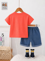 Googo Gaaga Unisex Cotton Alligator Printed T-Shirt & Shorts Set - Red