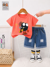 Googo Gaaga Unisex Cotton Cool Yeah Printed T-Shirt & Shorts Set - Red