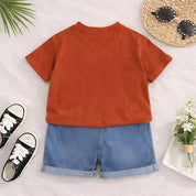Boy's Cotton Car Print T-Shirt & Shorts Set - Red
