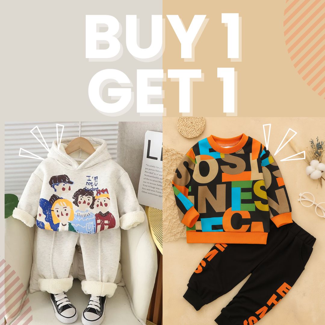 BUY 1 GET 1 FREE Boy's Cotton Fleece Sweatshirt and Joggers Set + Free Light Winter Sweatshirt and Jogger Set