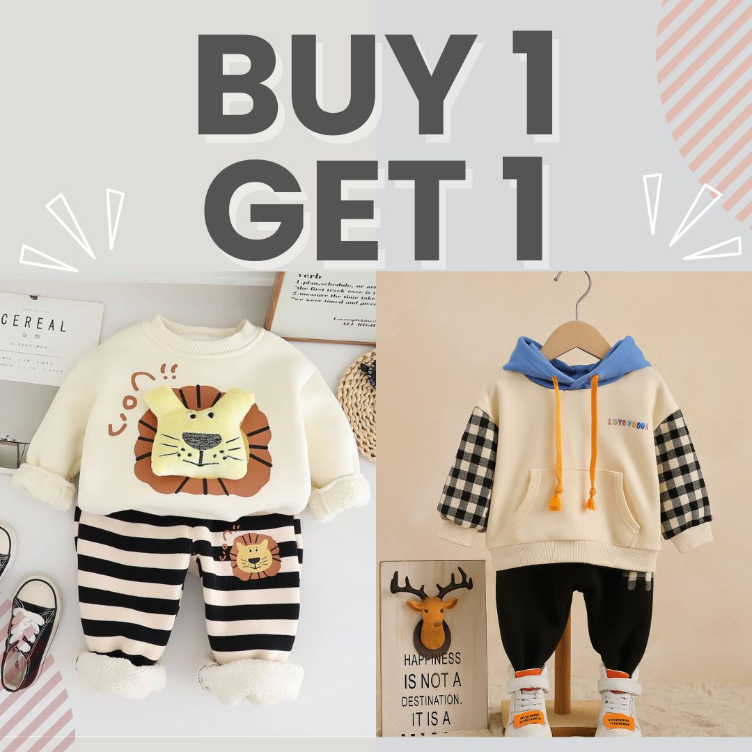BUY 1 GET 1 FREE Boy's Cotton Fleece Sweatshirt and Joggers Set + Free Light Winter Sweatshirt and Jogger Set