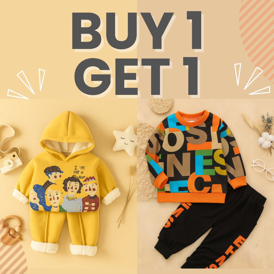 BUY 1 GET 1 FREE Boy's Cotton Fleece Sweatshirt and Joggers Set + Free Light Winter Sweatshirt and Jogger Set