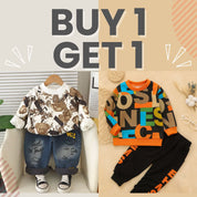 BUY 1 GET 1 FREE Boy's Cotton Fleece Sweatshirt and Joggers Set + Free Light Winter Sweatshirt and Jogger Set