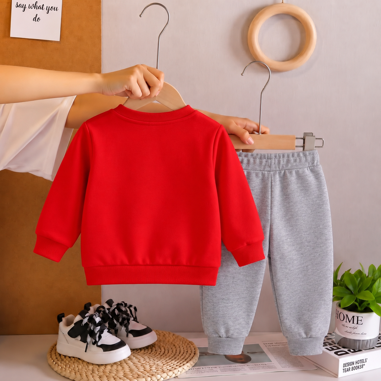 Googo Gaaga Kids Disney Mickey Mouse Printed Sweatshirt & Jogger Set – Red & Grey