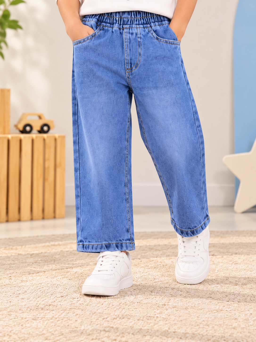 Googo Gaaga Kids Relaxed Fit Wide Leg Denim Jeans – Light Blue