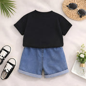 Boy's Cotton Animal Print T-Shirt & Shorts Set - Black