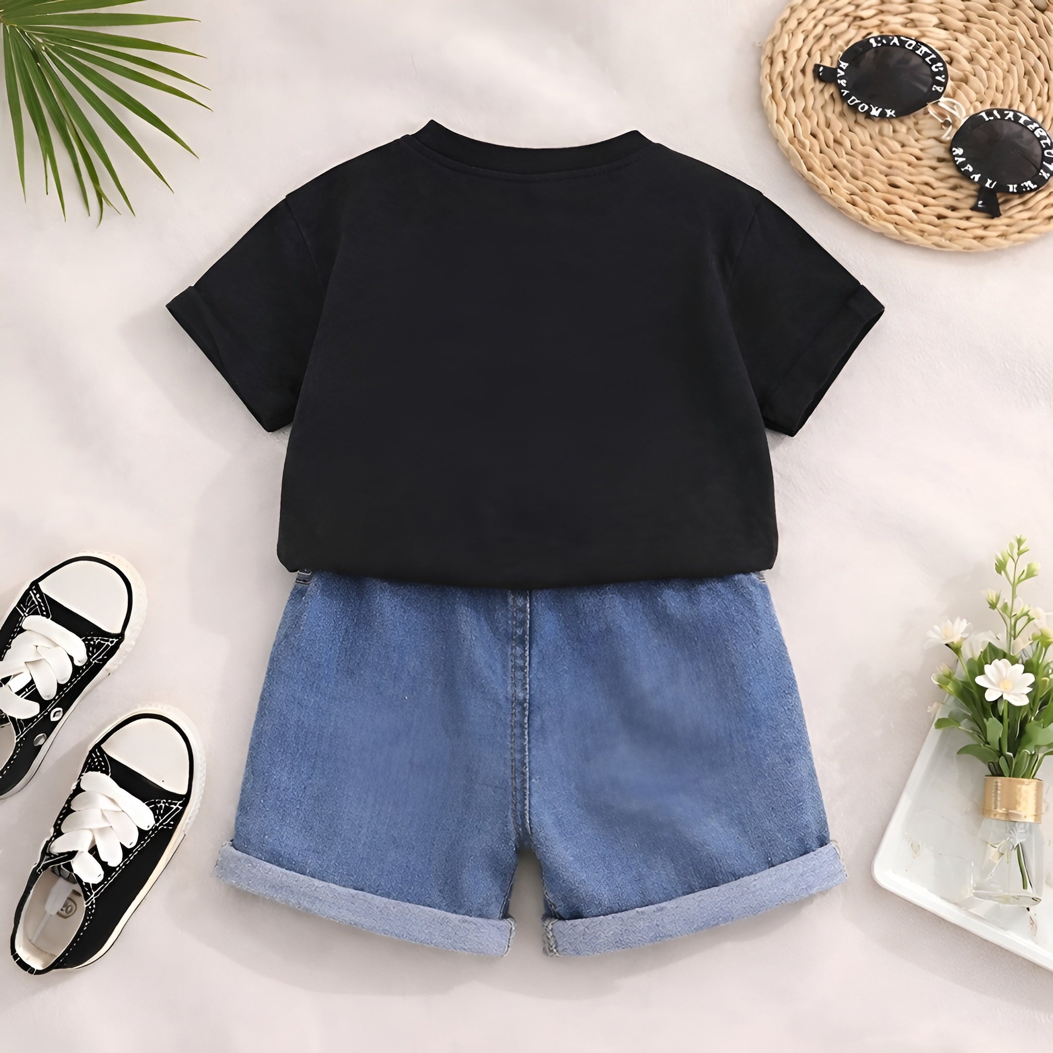 Boy's Cotton Animal Print T-Shirt & Shorts Set - Black