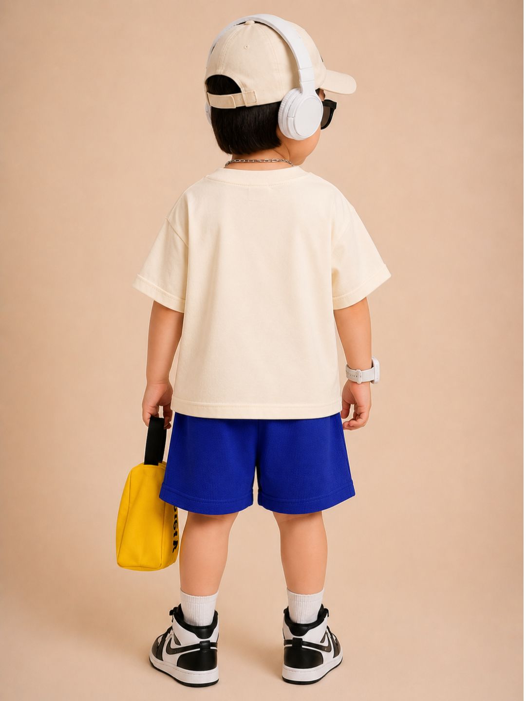 Googo Gaaga Boys Cotton Cap Bear Printed T-Shirt & Shorts Set - Navy