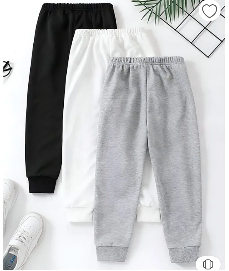 Boy's 3-Pack White, Grey & Black Striped Joggers