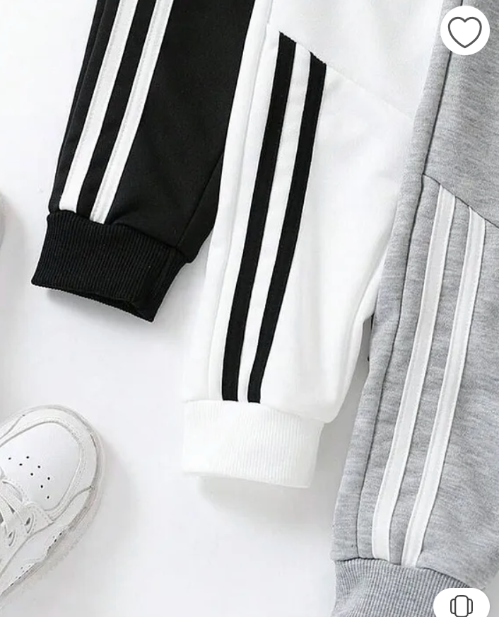 Boy's 3-Pack White, Grey & Black Striped Joggers