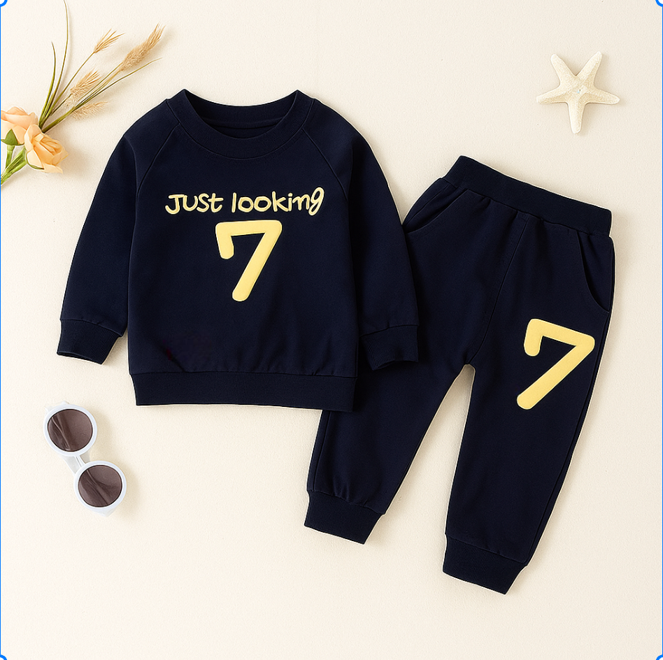 Boys Cotton Light Winter Text Printed Sweatshirt & Joggers Set