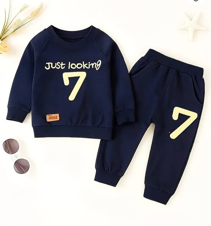 Boys Cotton Light Winter Knit Full Sleeves Text Printed Sweatshirt With Joggers Set Pack of 2