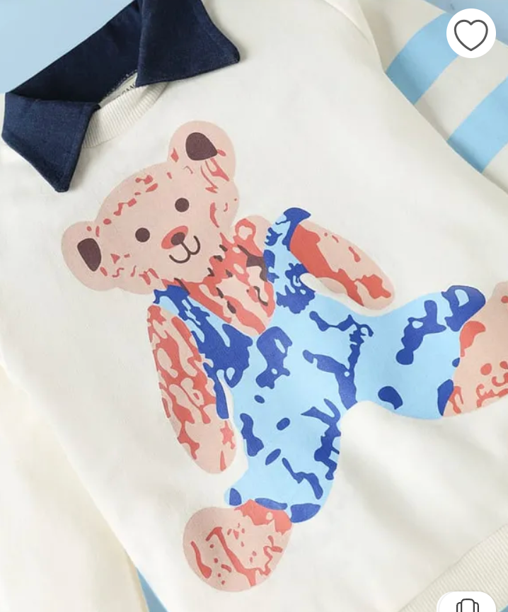 Boys Cotton Light Winter Knit Full Sleeves Teddy Printed Sweatshirt With Joggers Set Pack of 2