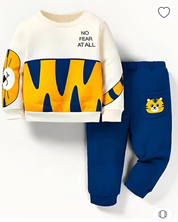 Boys Cotton Light Winter Knit Full Sleeves Lion & Text Printed Sweatshirt With Joggers Set Pack of 2
