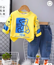 Boys Cotton Light Winter Knit Full Sleeves Teddy Printed Sweatshirt With Joggers Set Pack of 2