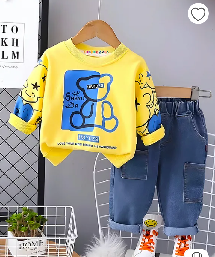 Boys Cotton Light Winter Knit Full Sleeves Teddy Printed Sweatshirt With Joggers Set Pack of 2