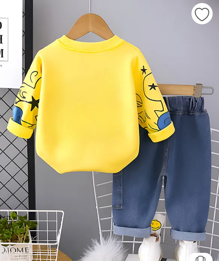 Boys Cotton Light Winter Knit Full Sleeves Teddy Printed Sweatshirt With Joggers Set Pack of 2