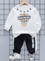 Boys Cotton Light Winter Knit Full Sleeves Text Printed Sweatshirt With Joggers Set Pack of 2