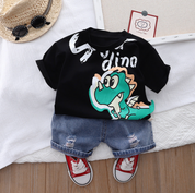 Boys Cotton Light Winter Knit Dino & Text Printed Sweatshirt T-shirt and Bottom Set Pack of 2 - Cream & Black