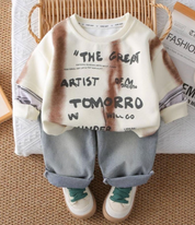 Boys Light Winter Cotton Knit Full Sleeves Printed Sweatshirt With Pant Pack of 2