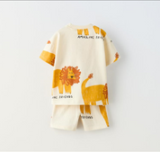 Boy's Cream Lion Print T-Shirt & Shorts Set