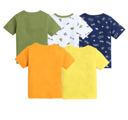 Boy's Cotton Printed Regular T-shirt For Toddalar Boy's Set of 5 Pcs. (19YellowSkate5Pack)