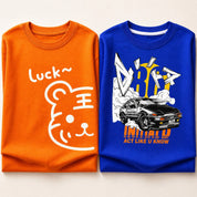 Boys Cotton Half Sleeves Tee & Shorts Set Pack of 2 - Orange & Blue