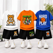 Googo Gaaga Boys Cotton Printed T-Shirt & Shorts Pack of 3 - White, Orange & Blue