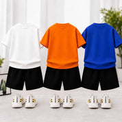 Googo Gaaga Boys Cotton Printed T-Shirt & Shorts Pack of 3 - White, Orange & Blue