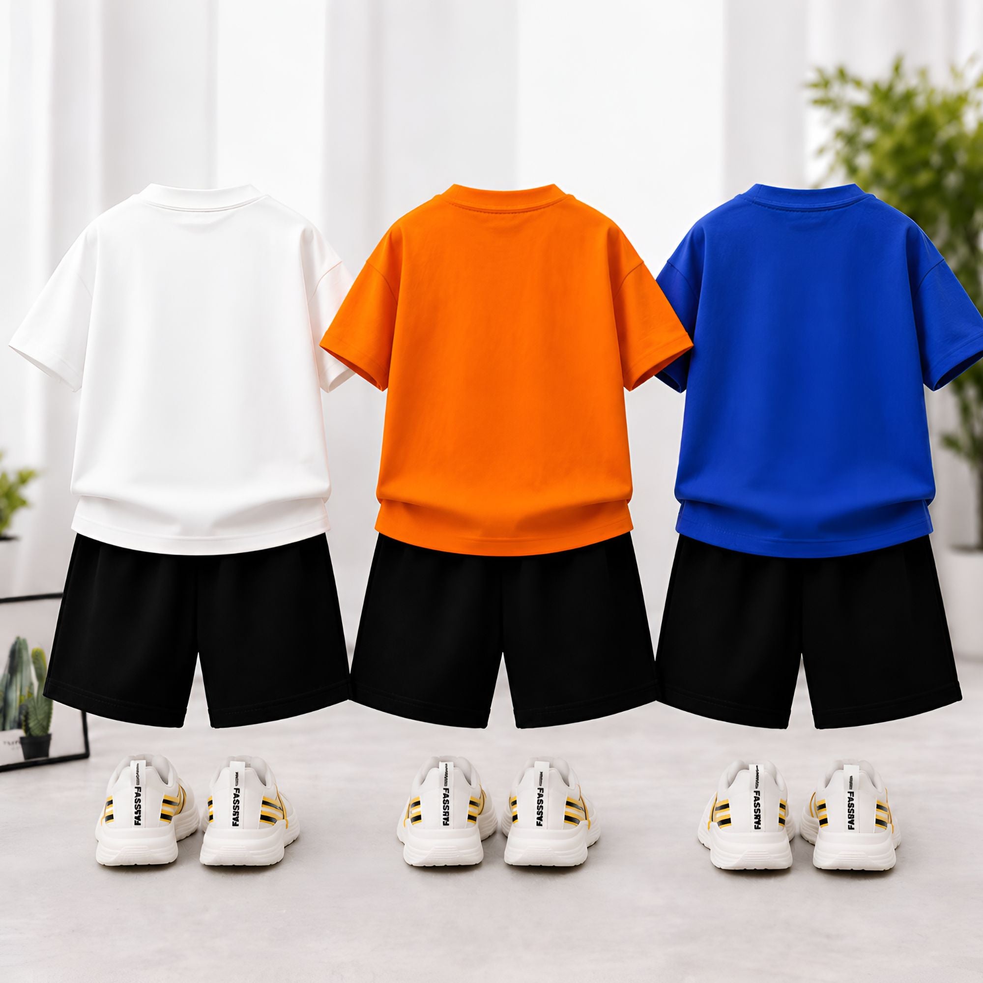 Googo Gaaga Boys Cotton Printed T-Shirt & Shorts Pack of 3 - White, Orange & Blue