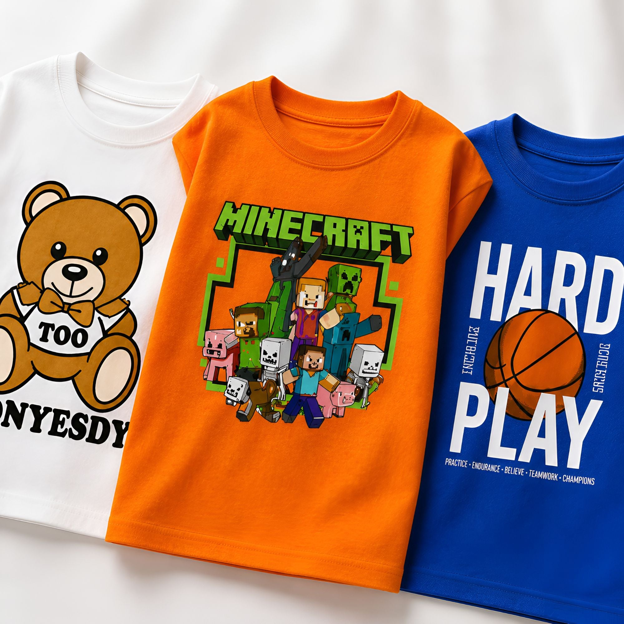 Googo Gaaga Boys Cotton Printed T-Shirt & Shorts Pack of 3 - White, Orange & Blue