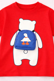 Boys Cotton Half Sleeves Tee & Shorts Set Pack Of 2  - Orange Lion & Bag Bear