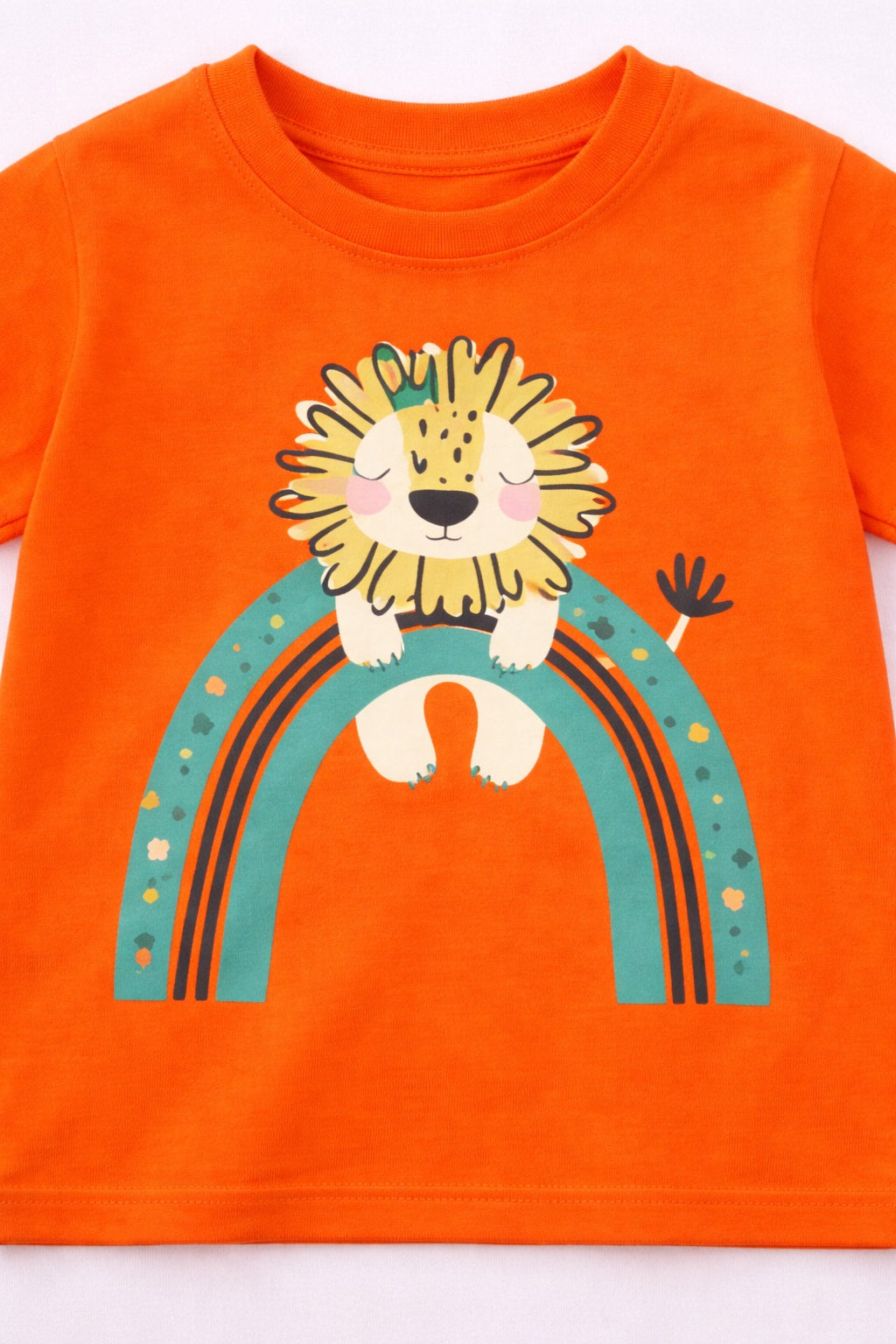 Boys Cotton Half Sleeves Tee & Shorts Set Pack Of 2  - Orange Lion & Bag Bear