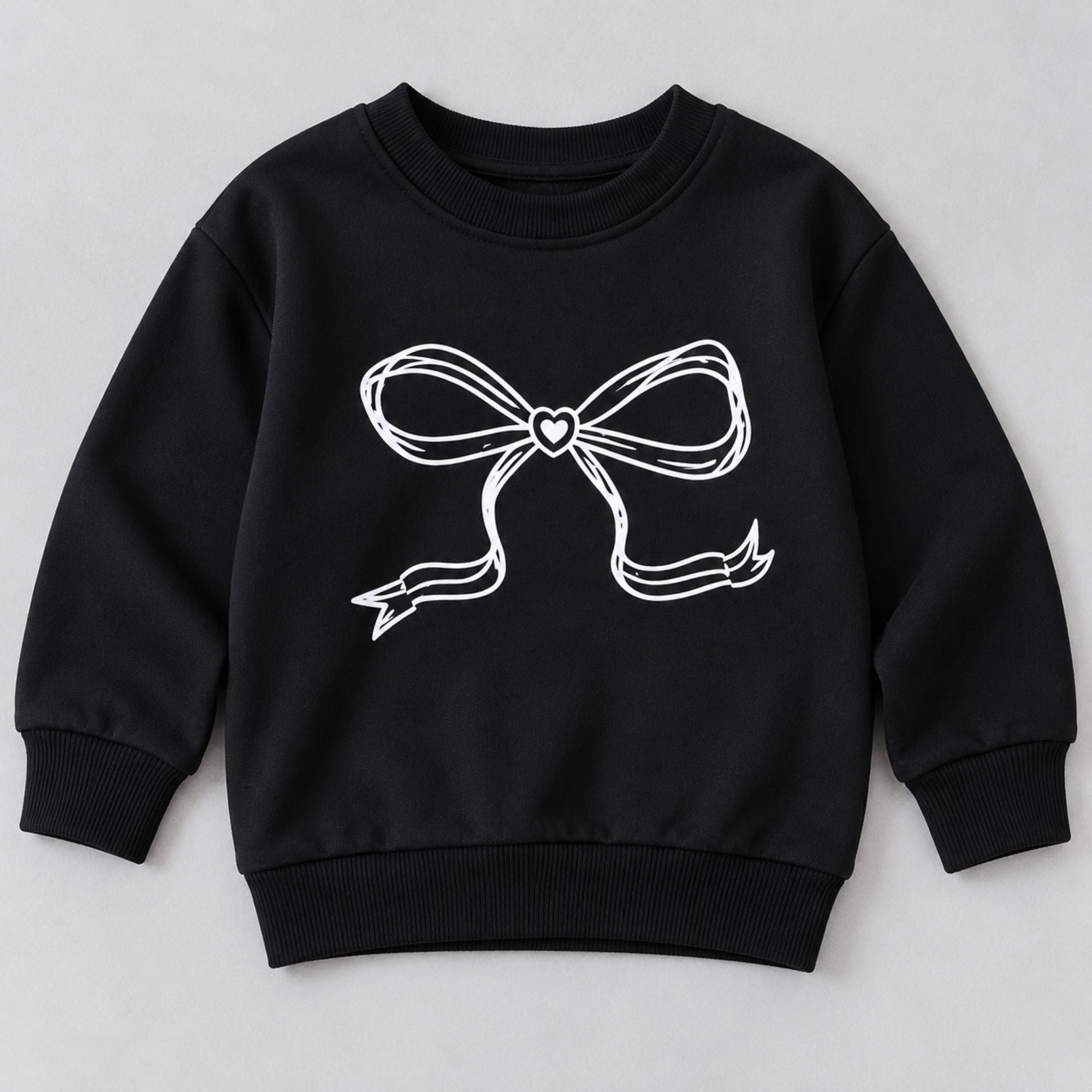 Googo Gaaga Girls Black Bow Print Sweatshirt with Blue Denim Jeans Set