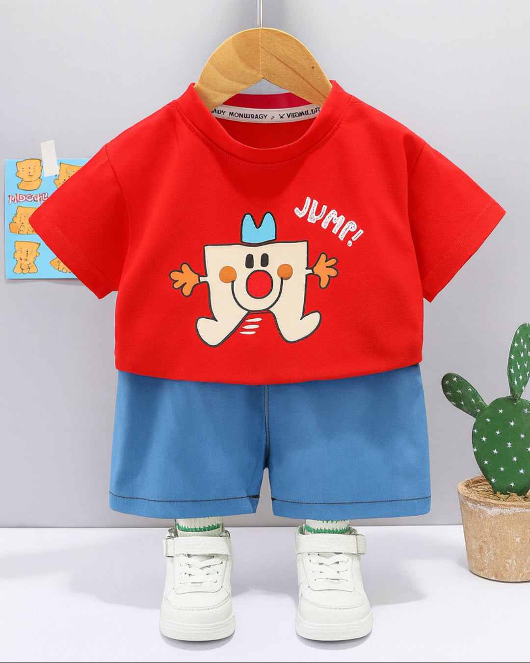Red jump kid Tshirts & Shorts