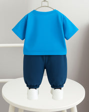 Boy's Cotton Rainbow Printed Tshirt with Pant in Blue