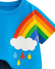 Boy's Cotton Rainbow Printed Tshirt with Pant in Blue