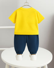 Boy's Cotton Rainbow Printed Tshirt with Pant in Yellow