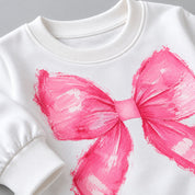 Googo Gaaga Girls White Pink Bow Print Sweatshirt with Blue Denim Jeans Set